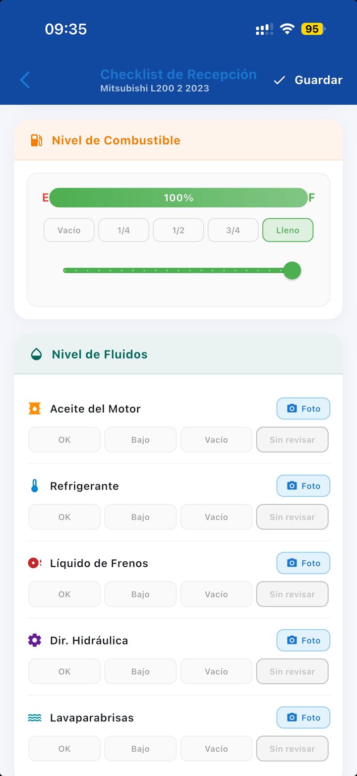 Checklist de recepción de un vehículo